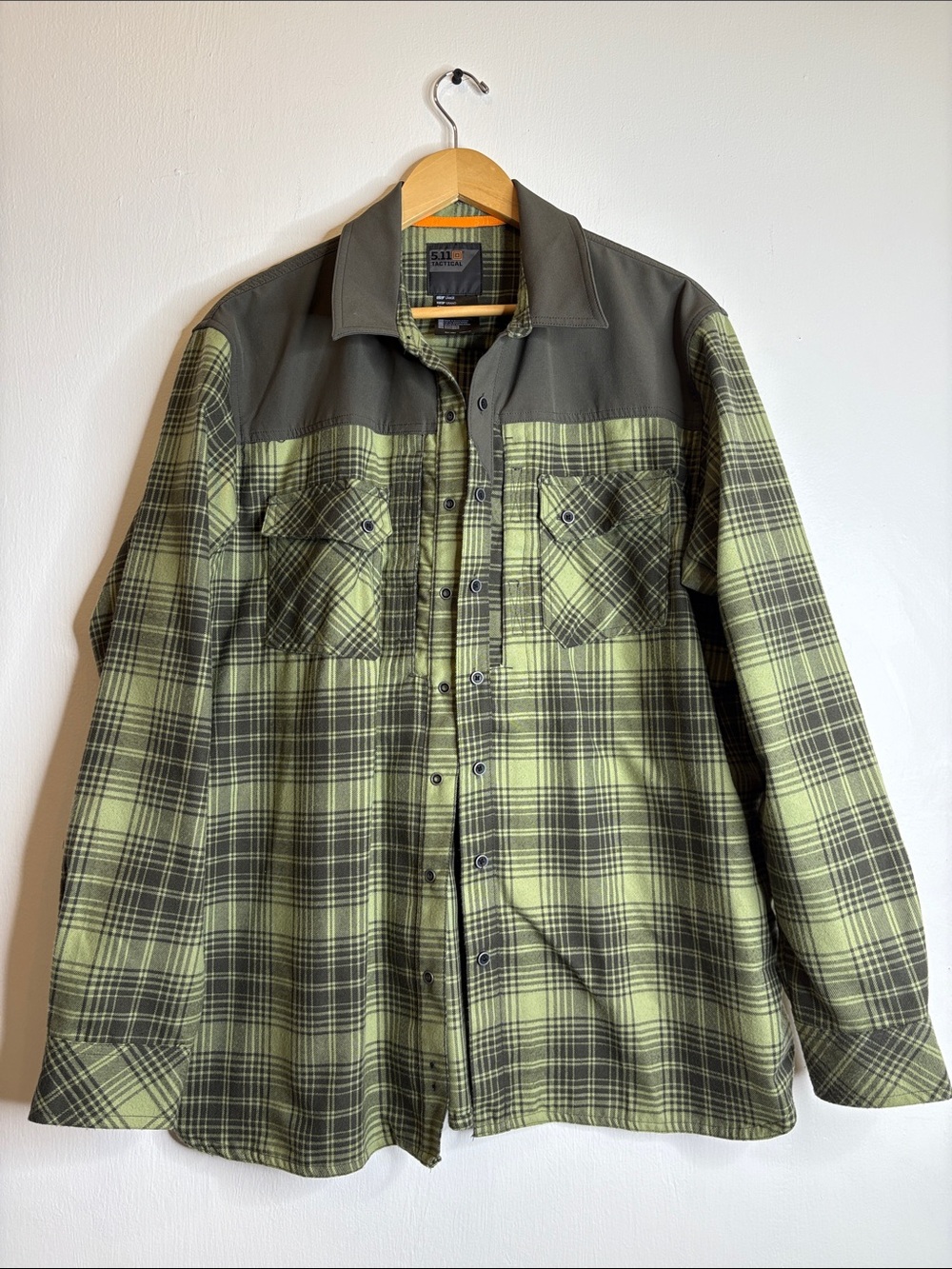 5.11 Tactical Sidewinder Olive Green Plaid Shirt Jacket with Black Accents